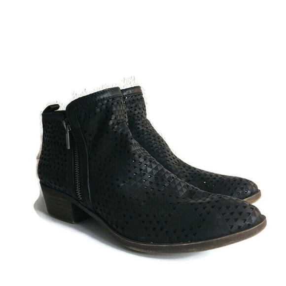 Lucky Brand Basel Black Double Zip Laser‎ Cut Booties 9.5 - Picture 1 of 6